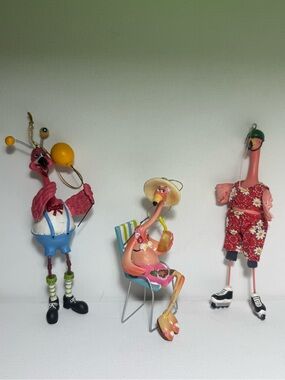 Flamingo Ornament Lot of 3 Seasons of Cannon Falls Ornaments EUC Whimsical Beach